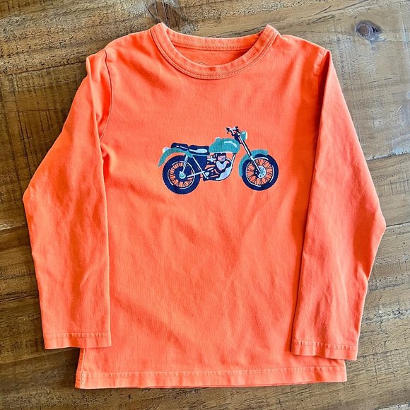 Boys Mini Boden Orange Motorcycle Long Sleeve Tee Size 5-6 - Picture 1 of 5